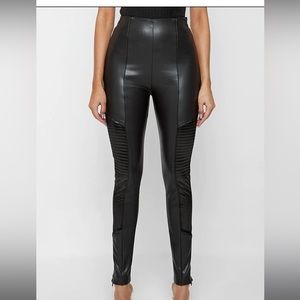 Maniere De Voir Vegan Leather & Patent Ribbed Leggings - Black